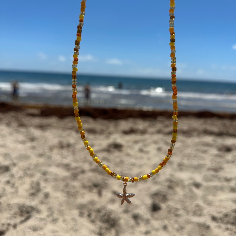 Yellow and Brown Beaded Necklace and Bracelet